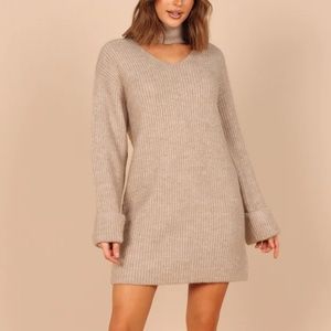 COSETTE HIGH NECK MINI KNIT DRESS - TAUPE petal and pup cutout